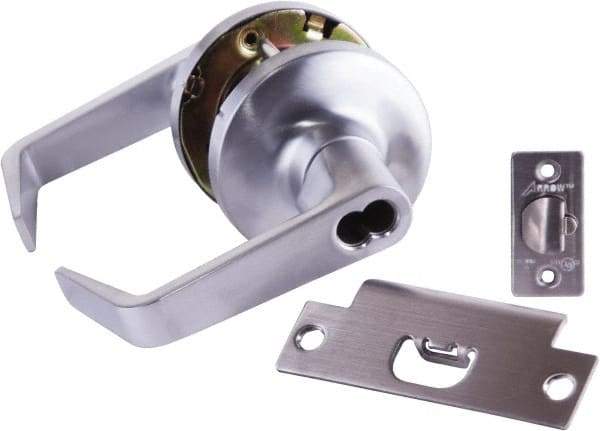 Arrow Lock - Storeroom Lever Lockset - 2-3/4" Back Set, Steel, Brushed Chrome Finish - Exact Industrial Supply