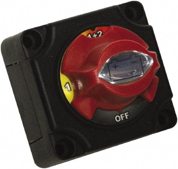 Battery Doctor - 4 Position, 12 Volt, 300 Amp, Dual Battery Disconnect Switch - 1st On-2nd On-Both On-Off Sequence, Black & Red - Exact Industrial Supply