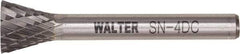 WALTER Surface Technologies - 1/4" Cut Diam, 1/4" Shank Diam, Inverted Cone Head Double Cut Burr - Tungsten Carbide, 1" LOC, 4" OAL - Exact Industrial Supply