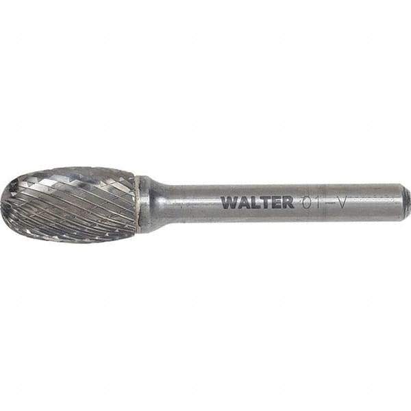 WALTER Surface Technologies - 1/2" Cut Diam, 1/4" Shank Diam, Egg Head Single Cut Burr - Tungsten Carbide, 7/8" LOC, 4-7/8" OAL - Exact Industrial Supply