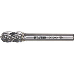 WALTER Surface Technologies - 5/8" Cut Diam, 1/4" Shank Diam, Cylinder Ball End Head Double Cut Burr - Tungsten Carbide, 1" LOC, 4" OAL - Exact Industrial Supply
