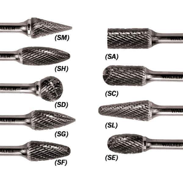 WALTER Surface Technologies - 1/4" Cut Diam, 1/4" Shank Diam, Cylinder Ball End Head Single Cut Burr - Tungsten Carbide, 5/8" LOC, 3-5/8" OAL - Exact Industrial Supply