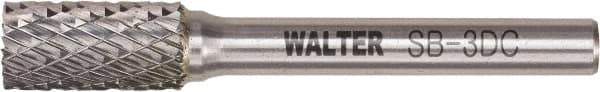 WALTER Surface Technologies - 3/8" Cut Diam, 1/4" Shank Diam, Cylinder Head Double Cut Burr - Tungsten Carbide, 3/4" LOC, 3-3/4" OAL - Exact Industrial Supply