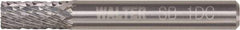 WALTER Surface Technologies - 1/4" Cut Diam, 1/4" Shank Diam, Cylinder Head Double Cut Burr - Tungsten Carbide, 5/8" LOC, 3-5/8" OAL - Exact Industrial Supply