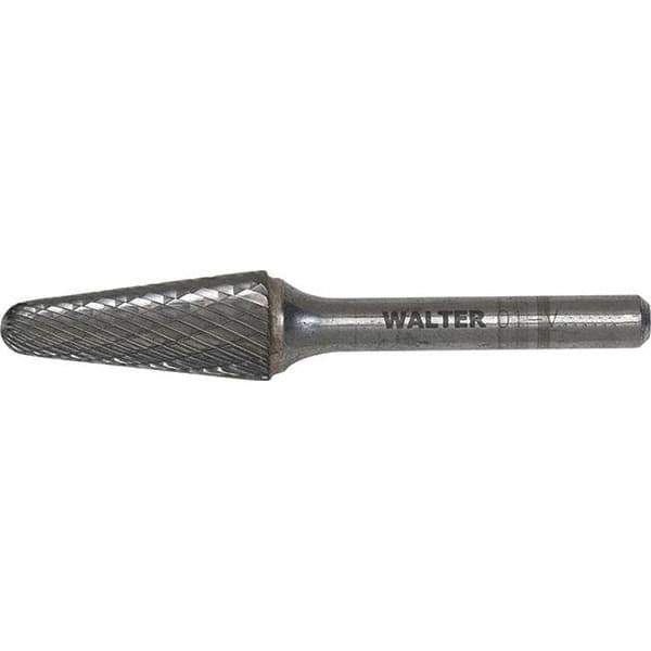 WALTER Surface Technologies - 1-1/2" Cut Diam, 1/4" Shank Diam, Cone Head Single Cut Burr - Tungsten Carbide, 1-1/8" LOC, 5-5/8" OAL - Exact Industrial Supply