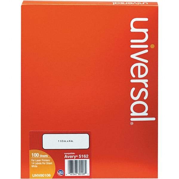 UNIVERSAL - 4" Long, White Paper Laser Label - For Inkjet Printers, Laser Printers - Exact Industrial Supply