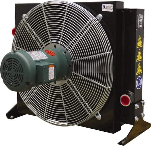 AKG Thermal Systems - 2" SAE 4 Bolt Flange, 1 Fan Mount, Liquid-To-Air Aluminum Brazed Process Equipment Heat Exchanger - Oil Cooler, Ethylene Glycol/Water Mixture Cooler, 30.19" High x 37.01" Wide x 23.3" Deep, 250°F Max - Exact Industrial Supply