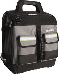 Bucket Boss - 16 Pocket Black, Yellow & Gray Ballistic Polyester Tool Bag - 14" Wide x 11" Deep x 14" High - Exact Industrial Supply