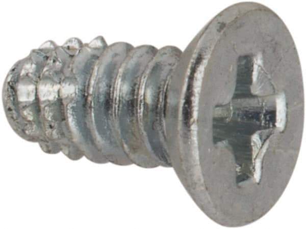 Value Collection - #4-40 UNC Thread, 1/4" OAL, #1 Phillips Drive Steel Thread Cutting Screw - Flat Undercut Head, Grade 1016-1024, Point Type F, Zinc-Plated Finish - Exact Industrial Supply