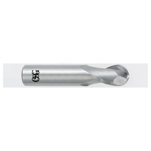 1 mm Dia. × 3 mm Shank × 2 mm DOC × 39 mm OAL, CBD Bright, 2 Flute, 30° Helix, Round, Ballnose End Mill
