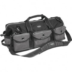 Bucket Boss - 28 Pocket Gray & Black Ballistic Polyester Tool Bag - 28" Wide x 11" Deep x 12" High - Exact Industrial Supply