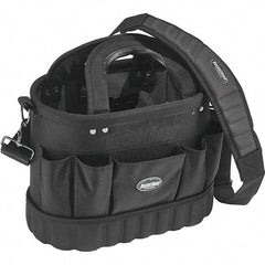Bucket Boss - 13 Pocket Black Ballistic Polyester Tool Tote - 14" Wide x 8" Deep x 10" High - Exact Industrial Supply
