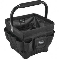 Bucket Boss - 19 Pocket Black Ballistic Polyester Tool Bag - 11" Wide x 11" Deep x 10" High - Exact Industrial Supply