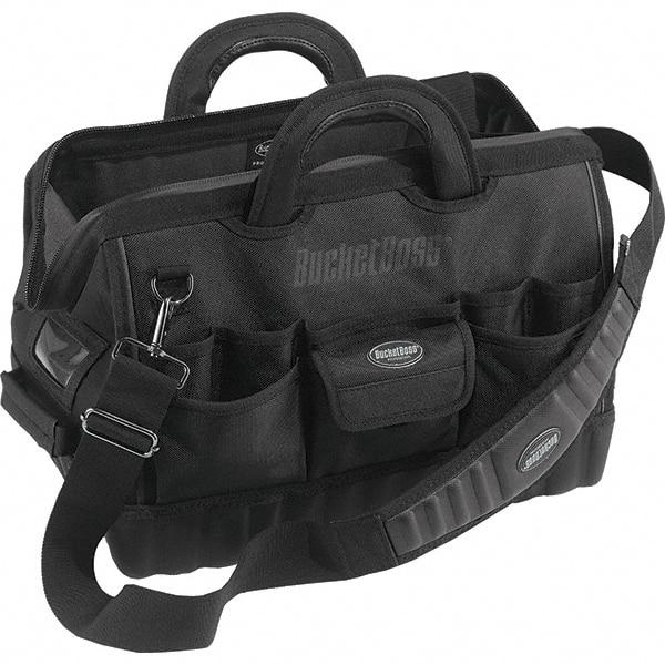 Bucket Boss - 17 Pocket Black Ballistic Polyester Tool Bag - 18" Wide x 12" Deep x 13" High - Exact Industrial Supply