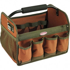 Bucket Boss - 23 Pocket Brown & Green Polyester Tool Bag - 12" Wide x 10" Deep x 11" High - Exact Industrial Supply