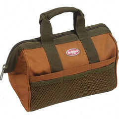 Bucket Boss - 6 Pocket Brown & Green Polyester Tool Bag - 13" Wide x 8" Deep x 10" High - Exact Industrial Supply