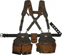 Bucket Boss - 30" to 52" Waist Tool Rig - 12 Pocket, Polyester, Brown/Green - Exact Industrial Supply