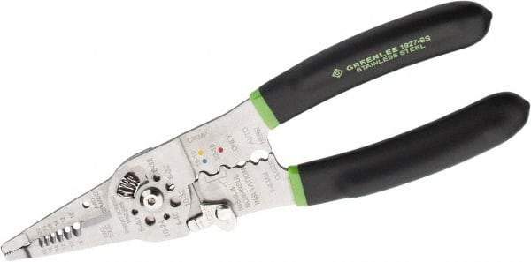 Greenlee - 18 AWG Solid, 20 AWG Stranded Max Capacity Wire Stripper/Crimper - 9" OAL, Cushion Grip Handle - Exact Industrial Supply