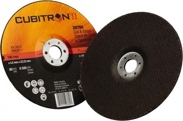 3M - 36 Grit, 7" Wheel Diam, 1/8" Wheel Thickness, 7/8" Arbor Hole, Type 27 Depressed Center Wheel - Ceramic, 8,500 Max RPM - Exact Industrial Supply