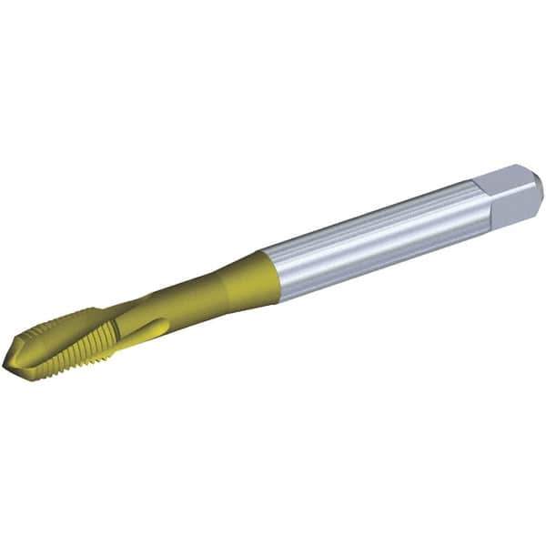 Kennametal - #10-32 UNF 3 Flute 2BX Plug Spiral Flute Tap - Powdered Metal, TiCN/TiN Finish, 70mm OAL, Left Hand Flute, Right Hand Thread, Series T620 - Exact Industrial Supply