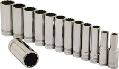 Ability One - 1/2" Drive Deep Well Socket Set - 12 Points, 3/8" to 1-1/8" Range, Inch Measurement Standard - Exact Industrial Supply