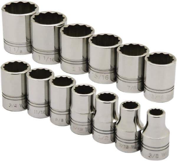 Ability One - 1/2" Drive Socket Set - 12 Points, 3/8" to 1-1/8" Range, Inch Measurement Standard - Exact Industrial Supply