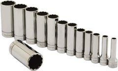 Ability One - 3/8" Drive Deep Well Socket Set - 12 Points, 1/4" to 1" Range, Inch Measurement Standard - Exact Industrial Supply