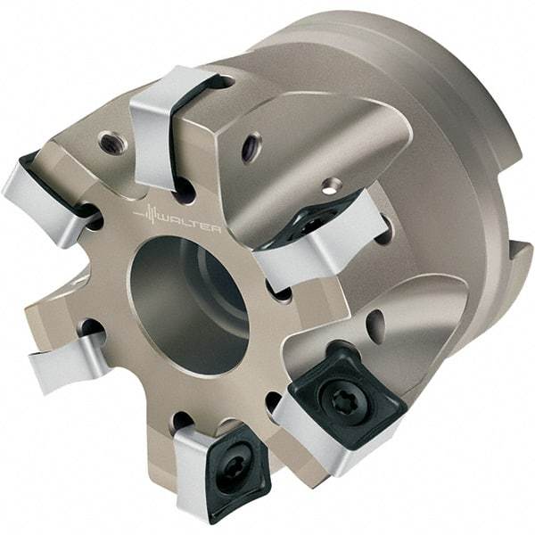 Walter - 5 Inserts, 80mm Cut Diam, 27mm Arbor Diam, 10mm Max Depth of Cut, Indexable Square-Shoulder Face Mill - 50mm High, SN.X 1205.. Insert Compatibility, Through Coolant, Series Xtra-tec - Exact Industrial Supply