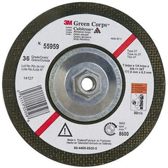 3M - 36 Grit, 7" Wheel Diam, 1/4" Wheel Thickness, Type 27 Depressed Center Wheel - Ceramic, 8,600 Max RPM, Compatible with Angle Grinder - Exact Industrial Supply