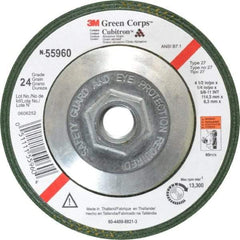3M - 24 Grit, 4-1/2" Wheel Diam, 1/4" Wheel Thickness, Type 27 Depressed Center Wheel - Ceramic, 13,300 Max RPM, Compatible with Angle Grinder - Exact Industrial Supply