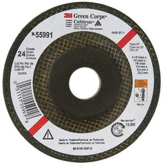 3M - 24 Grit, 4-1/2" Wheel Diam, 1/4" Wheel Thickness, 7/8" Arbor Hole, Type 27 Depressed Center Wheel - Ceramic, 13,300 Max RPM, Compatible with Angle Grinder - Exact Industrial Supply