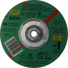 3M - 36 Grit, 7" Wheel Diam, 1/8" Wheel Thickness, Type 27 Depressed Center Wheel - Ceramic, 8,500 Max RPM, Compatible with Angle Grinder - Exact Industrial Supply