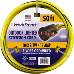 Value Collection - 50', 10/3 Gauge/Conductors, Yellow/Black Outdoor Extension Cord - 1 Receptacle, 15 Amps, UL SJTW, NEMA 5-15P - Exact Industrial Supply