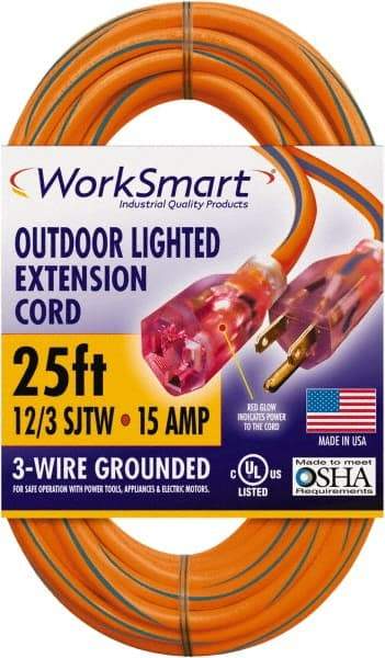 Value Collection - 25', 12/3 Gauge/Conductors, Orange/Blue Outdoor Extension Cord - 1 Receptacle, 15 Amps, UL SJTW, NEMA 5-15P - Exact Industrial Supply