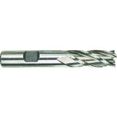 17/32 Dia. x 3-3/8 Overall Length 4-Flute Square End High Speed Steel SE End Mill-Round Shank-Center Cut-Uncoated - Exact Industrial Supply