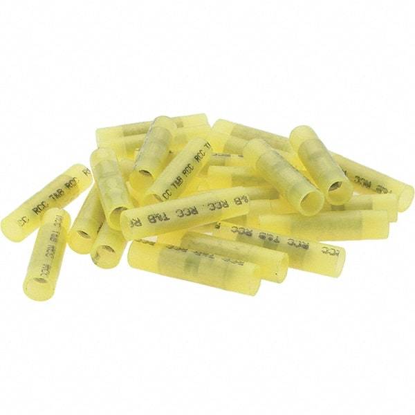 Value Collection - 12 to 10 AWG Compatible, Nylon Fully Insulated, Crimp-On Butt Splice Terminal - 2 Wire Entries, Copper Contacts, Tin Contact Plating, Yellow - Exact Industrial Supply
