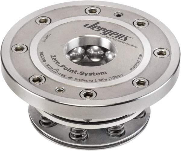 Jergens - ZPS Pneumatic CNC Quick Change Clamping Module - 1 Module Center, M32 Top Mount, 55 kN Retention Force, 8 bar (116 Lb/Sq In) Unlocking Pressure, 0.005mm Repeatability - Exact Industrial Supply