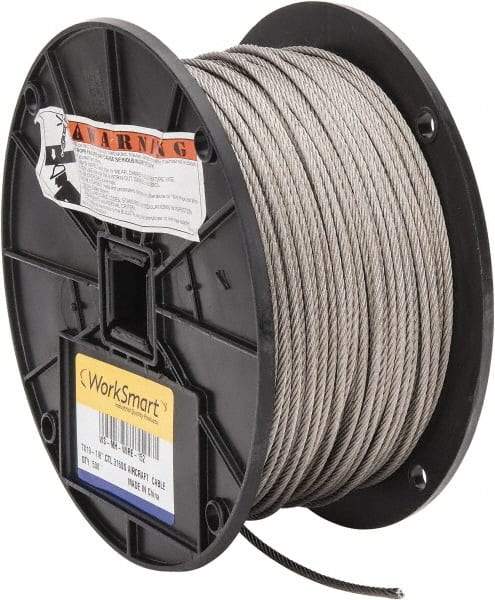 Value Collection - 500' Long, 1/8" Diam, Aircraft Cable - 1,780 Lb Breaking Strength, Material Grade 316, 7 x 19 Strand Core - Exact Industrial Supply