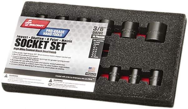 Ability One - 14 Piece 3/8" Drive Impact Socket Set - 6 Points, 8mm to 24mm Range, Inch Measurement Standard - Exact Industrial Supply