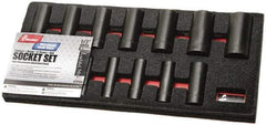 Ability One - 13 Piece 1/2" Drive Deep Well Impact Socket Set - 6 Points, 1/8" to 1-1/4" Range, Inch Measurement Standard - Exact Industrial Supply