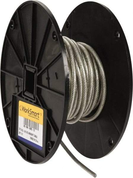 Value Collection - 3/16" x 3/32" Diam, Aircraft Cable - 920 Lb Breaking Strength, 7 x 7 Strand Core, Vinyl Coating - Exact Industrial Supply