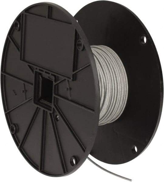 Value Collection - 3/32" x 1/16" Diam, Aircraft Cable - 480 Lb Breaking Strength, 7 x 7 Strand Core, Vinyl Coating - Exact Industrial Supply