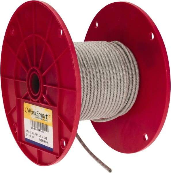 Value Collection - 3/16" x 1/8" Diam, Aircraft Cable - 2,000 Lb Breaking Strength, 7 x 19 Strand Core, Vinyl Coating - Exact Industrial Supply
