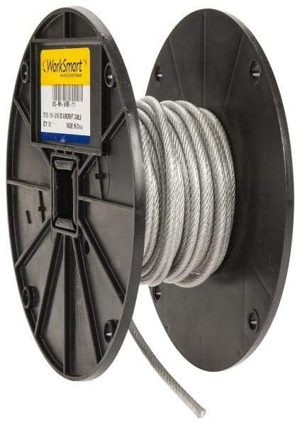 Value Collection - 3/16" x 1/8" Diam, Aircraft Cable - 2,000 Lb Breaking Strength, 7 x 19 Strand Core, Vinyl Coating - Exact Industrial Supply