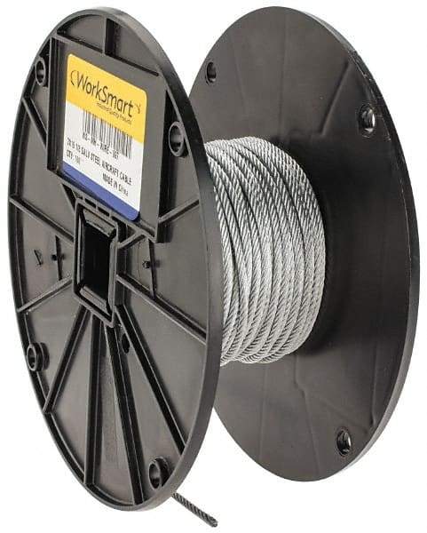 Value Collection - 1/8" Diam, Aircraft Cable - 1,760 Lb Breaking Strength, 7 x 19 Strand Core - Exact Industrial Supply