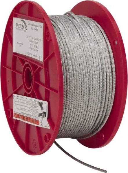 Value Collection - 1/8" Diam, Aircraft Cable - 1,700 Lb Breaking Strength, 7 x 7 Strand Core - Exact Industrial Supply