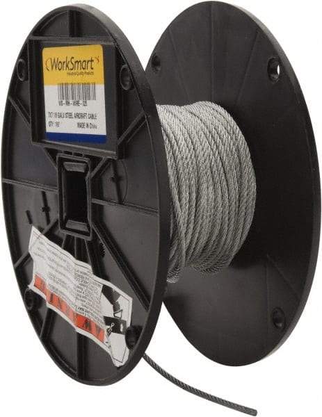 Value Collection - 1/8" Diam, Aircraft Cable - 1,700 Lb Breaking Strength, 7 x 7 Strand Core - Exact Industrial Supply