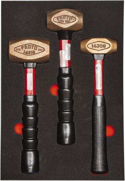 Proto - 3 Piece, 2-5/8, 1-1/2, 1 Lb Head Weight, Dead Blow Hammer Set - 12" OAL, Fiberglass Handles - Exact Industrial Supply