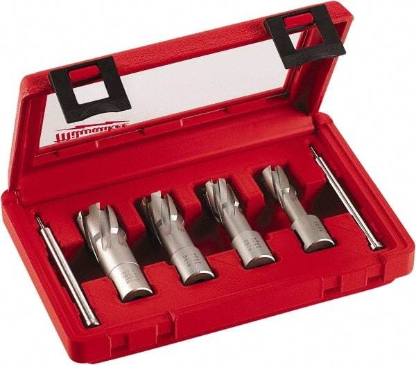 Milwaukee Tool - 4 Piece, 9/16 to 15/16" Cutter Diam, 1-3/8" Cutting Depth, Carbide-Tipped Annular Cutter Set - 9/16, 11/16, 13/16, 15/16" Cutter Diam - Exact Industrial Supply