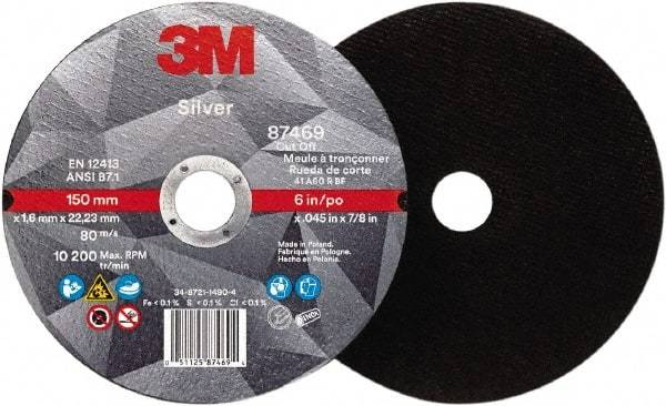 3M - 6" Ceramic Cutoff Wheel - 0.045" Thick, 7/8" Arbor, Use with Angle Grinders - Exact Industrial Supply